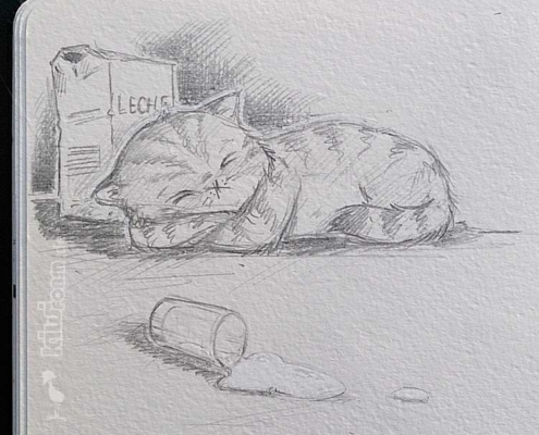 Zu lange Nacht, zu viel Milch - Katze ist müde.
