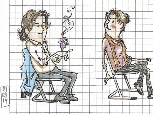 Auf einer Klassenpflegschaftssitzung hat man zeitweise etwas ungenutzte Zeit, so müssen die Klassenlehrer für eine kleine Skizze herhalten.