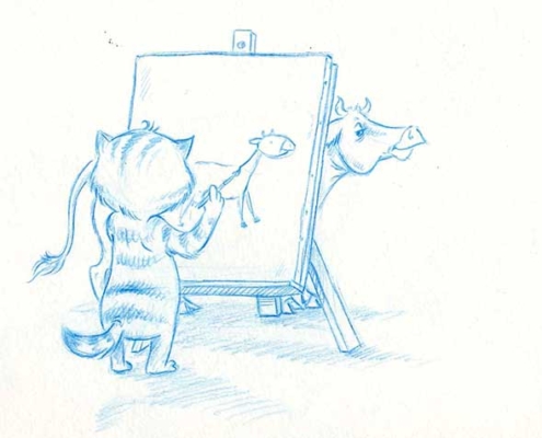 Das Kuh-Zeichnen geht weiter - Katze bei der Arbeit - Daily Illu Tag 65