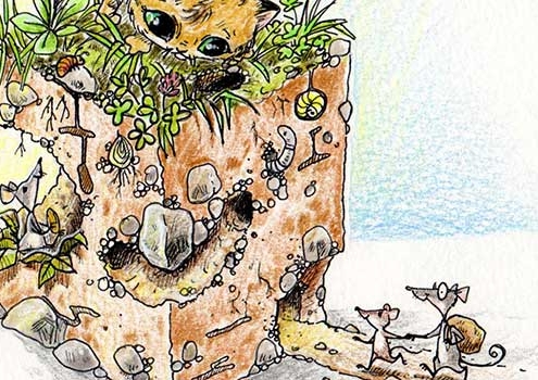 Katze lauert Maus auf - Querschnitt durch Mäusehöhle - Daily Illu Tag 67 - Aussdchnitt - Nadine Reitz