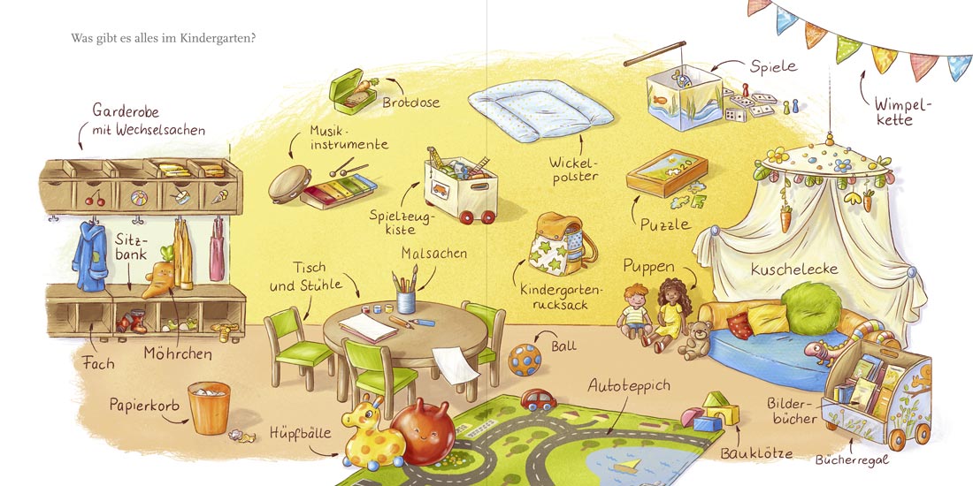 DS4 Pappbilderbuch "Lenni Langohr und Möhrchen - Im Kindergarten", Baumhausverlag, Wortschatzseite